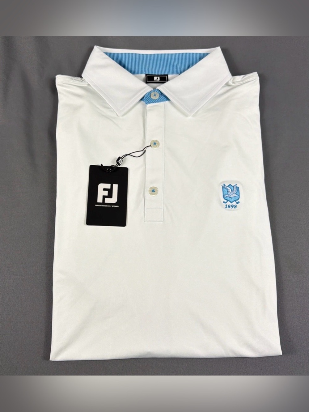 FootJoy Golf Shirt Polo Chest Logo Solid Lisle Large White Polyester MSRP $95